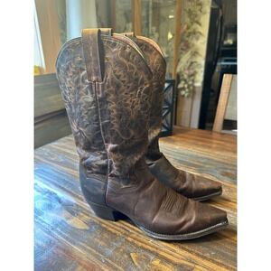 Dan Post Brown Leather Western Cowboy Boots Snip Toe Embroidered Womens 10M